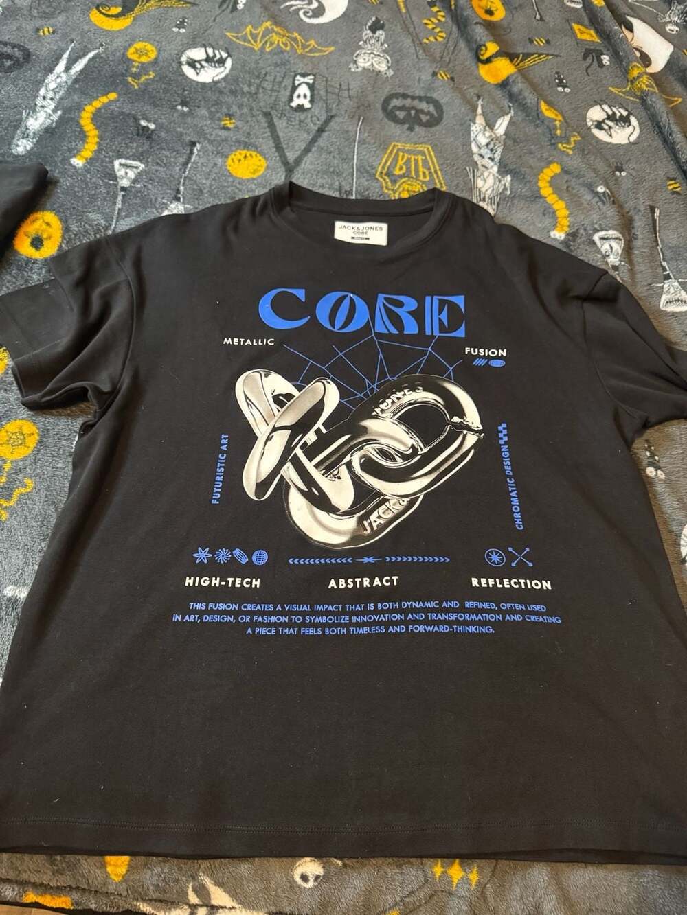 Jack & Jones Core Boxy Fit Black T-Shirt with Metallic Fusion Graphic